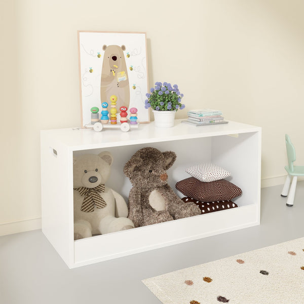 English Elm Open Toy Storage Box for Kids White Wooden Organizer Bin - Open Front Plush & Book Holder, Modern Playroom Solution W808P298013