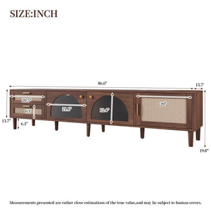 English Elm Rattan Door Media Console with Pine Legs Modern Farmhouse Tv Stand for Large Living Rooms N710P365042P
