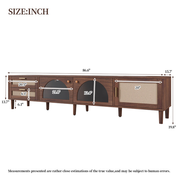 English Elm Rattan Door Media Console with Pine Legs Modern Farmhouse Tv Stand for Large Living Rooms N710P365042P