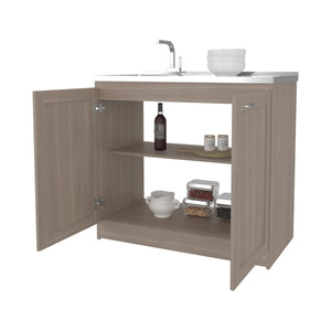 English Elm Haivana Utility Sink Cabinet 36" H x 39.4" W White Oak Finish with Double Doors, Shelf & Scratch-Resistant Surface B128S00057