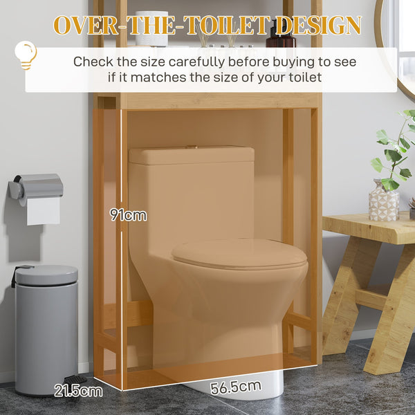 English Elm HOMCOM Bamboo Floor Cabinet Bathroom Organizer Tower with Shelved Storage, Slatted Doors & Elevated Base Natural Wood W2225P217003