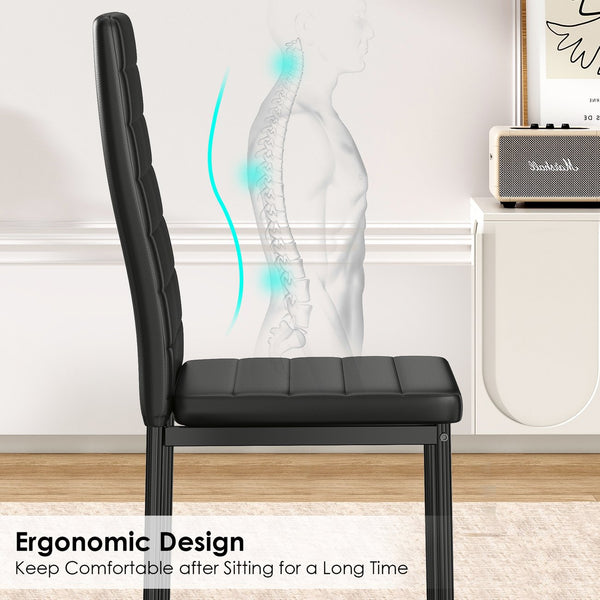 English Elm Black PU Dining Chairs Set of 2 – Modern Upholstered Kitchen Side Chairs, Metal Frame, Easy Cleanable, Adjustable Pads, Durable Comfort (Set of 2) T3623P408493