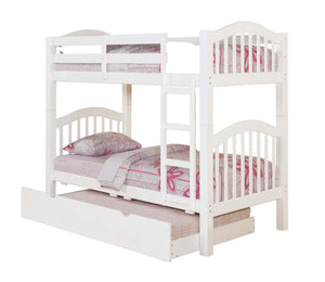 English Elm White Twin Over Twin Bunk Bed Convertible to Two Beds with Right Ladder, Guard Rail & Sturdy Slats B062S00498