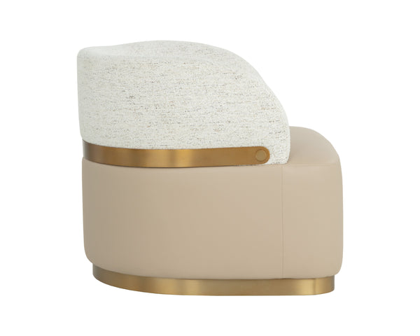 Sunpan Brinda Swivel Lounge Chair - Elegant Mid-century Design With Gold Stainless Steel Accents Cream Fabric ,Faux Leather 111446