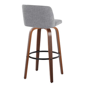English Elm 30" Mid-century Swivel Barstools with Walnut Bentwood Legs and Grey Padded Seats Set of 2 B202S00664