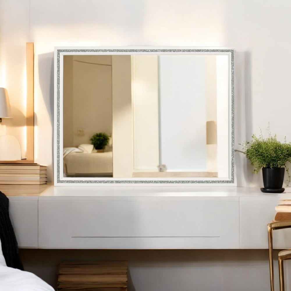 English Elm Haiden Rectangular Beveled Wall Mirror with Silver Trim for Bedroom Dresser B2726P411563