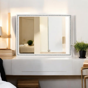 English Elm Haiden Rectangular Beveled Wall Mirror with Silver Trim for Bedroom Dresser B2726P411563