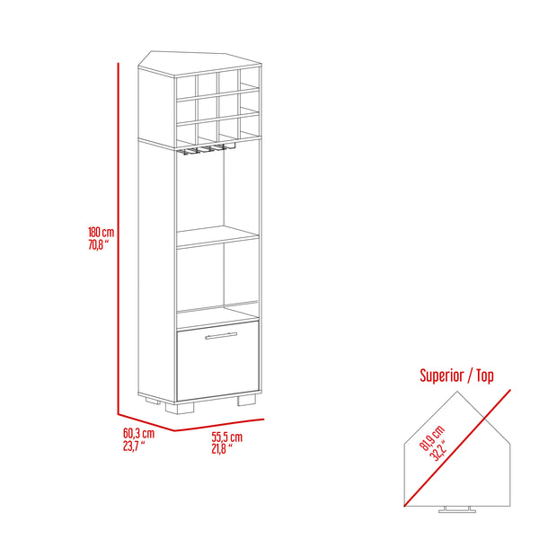 English Elm Marsella Corner Bar Cabinet with 12-Bottle Wine Rack, Cup Holder, Drawer & Dual Side Shelves B070S00325