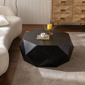 English Elm 38"Three-dimensional Embossed Retro Coffee Table Black Top, Antique American Style, Durable Craftsmanship (96) W757134932