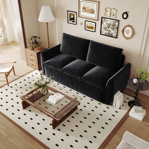 English Elm 70.9" Multi-Functional Convertible Sleeper Sofa Bed with 2-in-1 Pillow & Blanket Set, Velvet loveseat Black W1885P263564