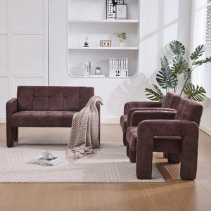 English Elm Nordic Ergonomic Double Armchair Upholstered Chenille Two-Seater Sofa 550lb Capacity Compact Lounge Chair WINE RED W395P380533