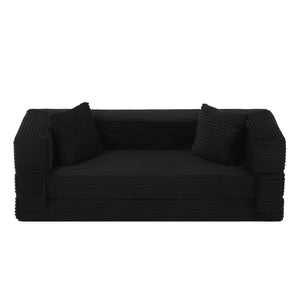 English Elm Modern Cord Fabric Convertible Sofa Sleeper Low Profile Square Frame for Apartments Black W3396P439851