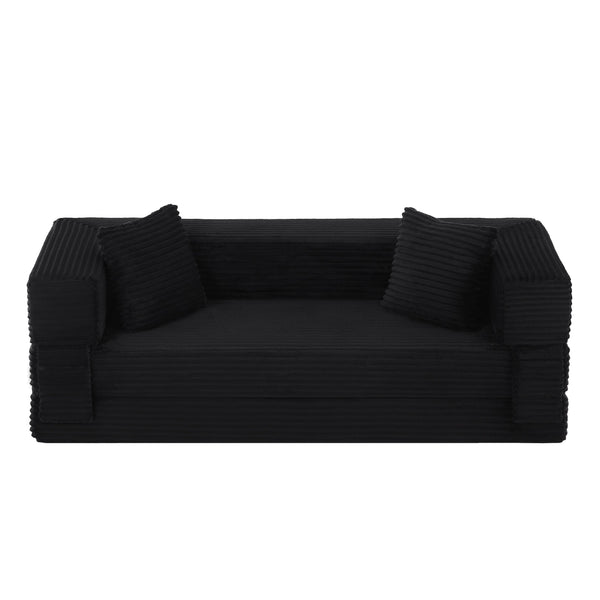 English Elm Modern Cord Fabric Convertible Sofa Sleeper Low Profile Square Frame for Apartments Black W3396P439851