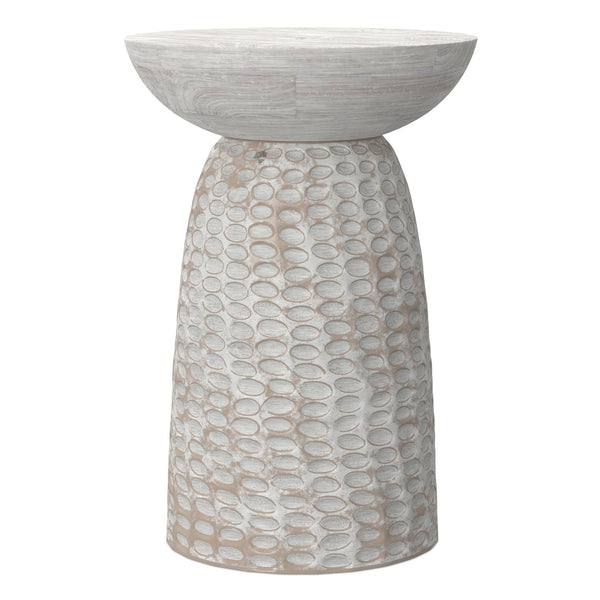 English Elm Boyd Hand-carved Solid Mango Wood Accent Table with White Finish for Modern Living White Washed B136P414661