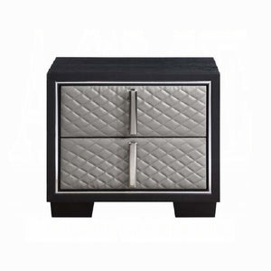 English Elm Silver Diamond Quilted 2-Drawer Nightstand with Chrome Accents, Black Finish, Spacious Top & Storage B062P209013
