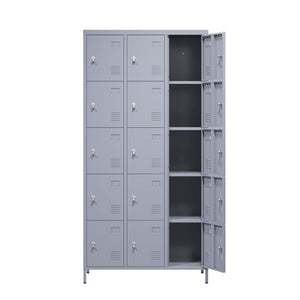 English Elm 15 Door 72"H Metal Lockers - Secure 15-Compartment Steel Storage Cabinet for Gym Office School Home T2398P282183