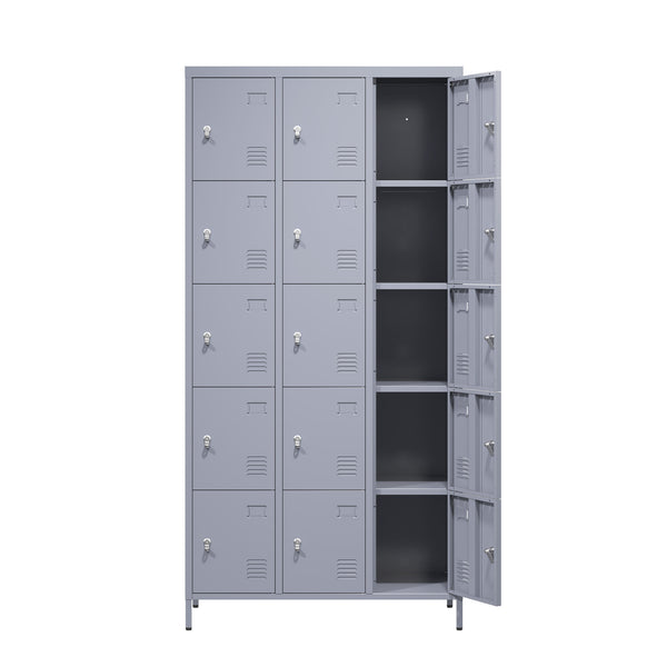 English Elm 15 Door 72"H Metal Lockers - Secure 15-Compartment Steel Storage Cabinet for Gym Office School Home T2398P282183