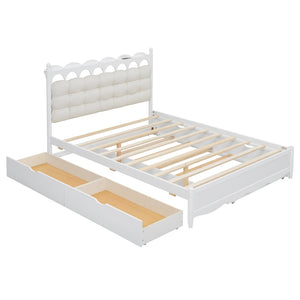 English Elm Queen Size Wooden Storage Platform Bed With Trundle, Usb Ports, And Spacious Drawers In White N820S00038K-GIGA