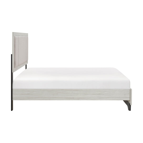 English Elm Contemporary Plush Upholstered Two-Tone Platform Twin Bed with Padded Headboard and Footboard, Sturdy Modern Frame Gray,White Oak 68 L x 31 W x 7 H B011S01825