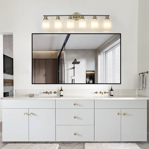 English Elm 39" Modern 6-Light Vanity Mirror Light with Frosted Glass Shades and Iron Frame, Hardwired Fixture Golden W1340P206703