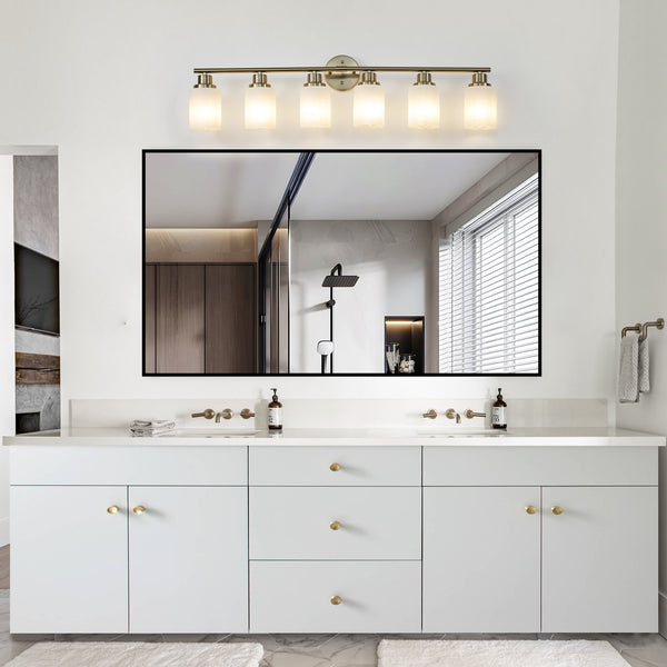 English Elm 39" Modern 6-Light Vanity Mirror Light with Frosted Glass Shades and Iron Frame, Hardwired Fixture Golden W1340P206703