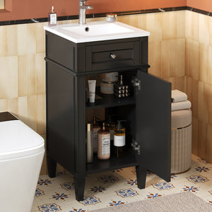 English Elm 16-inch French Style Freestanding Vanity Set with Ceramic Sink and Soft Close Cabinet Black N710P405388B