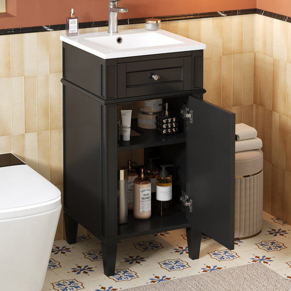 English Elm 16-inch French Style Freestanding Vanity Set with Ceramic Sink and Soft Close Cabinet Black N710P405388B