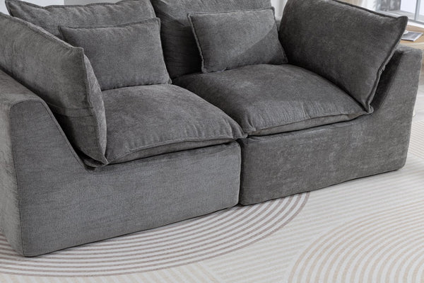 English Elm 74.8" Oversized Modular Cloud Sofa Deep Seat Cotton Linen Upholstered Living Room Couch Antique Grey W2530P458025
