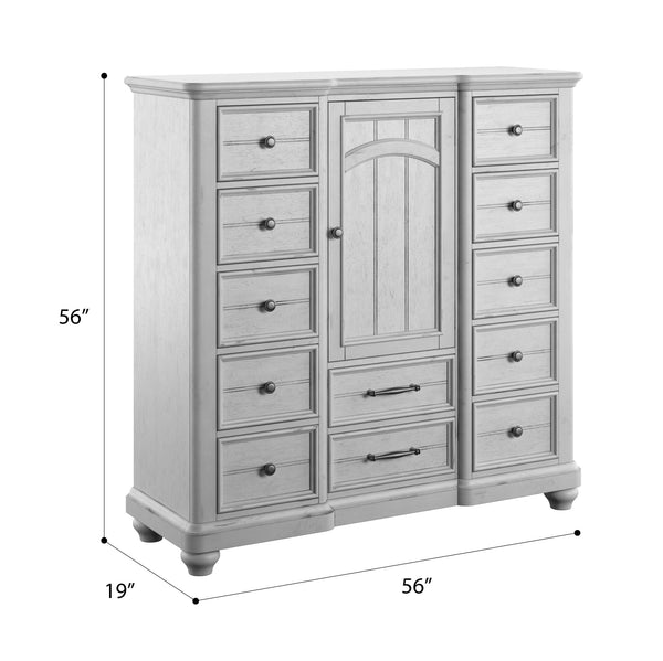 English Elm Wallace & Bay - Gray 12-Drawer Master Chest With Cabinet — Coastal Farmhouse Wood Dresser, Soft Gray Finish, 56" H B361P384422