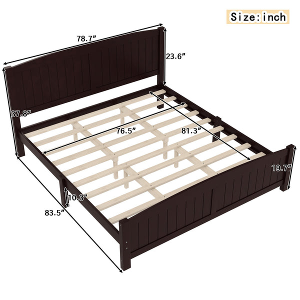 English Elm King Solid Wood Platform Bed with Slatted Support, Modern White Finish, No Box Spring Needed, Sturdy Design Espresso W1580P374317
