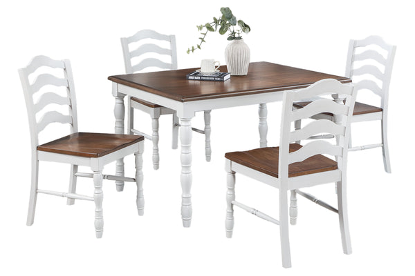 English Elm White 5-Pc Dining Set Rustic Ranch Style Table and 4 Ladder-Back Chairs with Woodgrain Top, Ergonomic Comfort Oak,White 51 L x 40 W x 13 H B011P313697