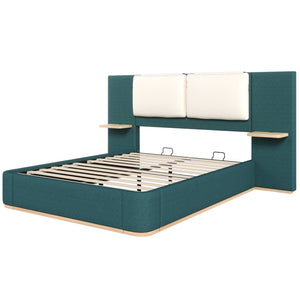 English Elm Christopher Knight Home® - Queen Plush Leather Upholstered Bed Frame with Wingback Headboard, Wavy Footboard, Quiet Support Green 50.63 L x 18.88 W x 8.25 H N761S0000023F