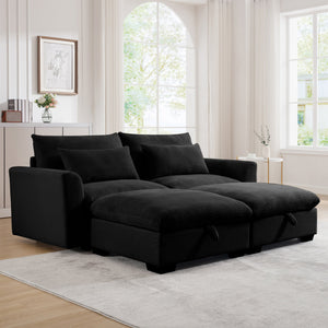 English Elm Corduroy Two-Seater Sectional Sofa With Storage Footrests - Cozy, Modular, And Versatile Comfort! W714S00847