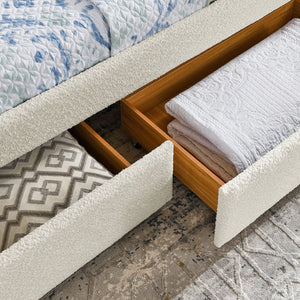 English Elm Daybed With Trundle And Storage Drawers, Upholstered In Beige Boucle, Queen Size For Stylish Comfort W1413S00074