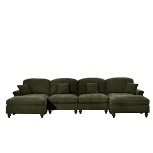 English Elm Classic U Shape 4 Seater Modular Sectional Sofa – Elegant Chenille With Removable Skirts & Ottomans W3041S00273