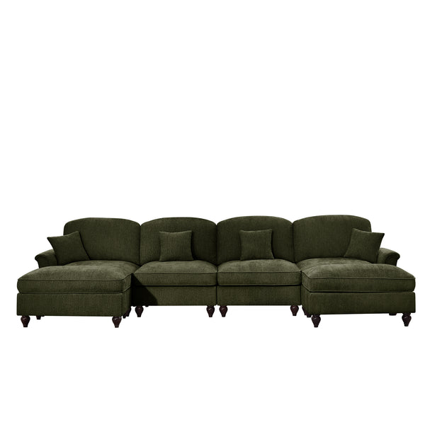English Elm Classic U Shape 4 Seater Modular Sectional Sofa – Elegant Chenille With Removable Skirts & Ottomans W3041S00273