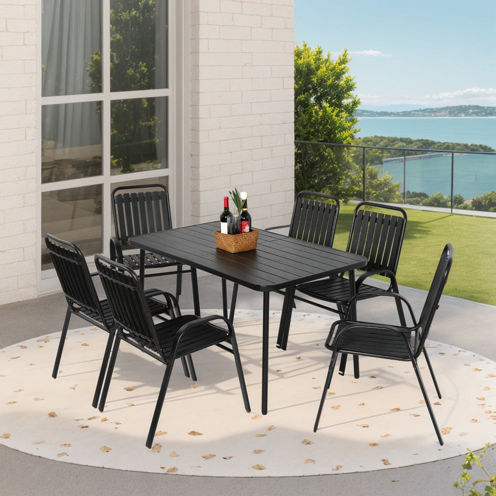 English Elm 7-Piece Patio Dining Set With Comfortable Chairs, Steel Table For Outdoor & Indoor Entertaining W640S00049