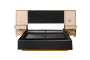 English Elm Luxurious Queen Velvet Platform Bed with Tufted Headboard and Integrated Floating Nightstands W1793S00036