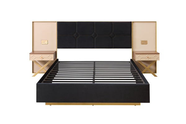 English Elm Luxurious Queen Velvet Platform Bed with Tufted Headboard and Integrated Floating Nightstands W1793S00036
