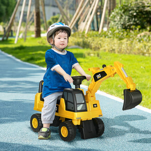 English Elm Aosom Cat Licensed Toddler Pedal Excavator with Moving Shovel and Under Seat Storage W2225P217062