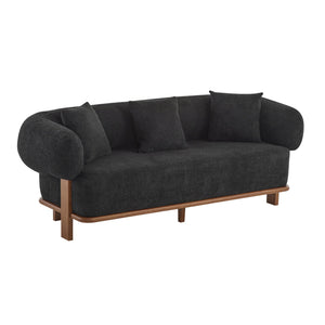 English Elm Round Arm Curved Sofa Plush Upholstered Mid-century Living Room Lounge Seating Black N771P270523H