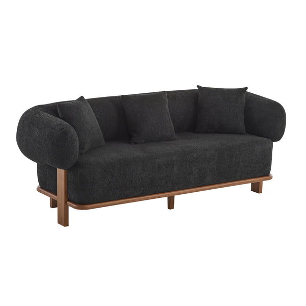 English Elm Round Arm Curved Sofa Plush Upholstered Mid-century Living Room Lounge Seating Black N771P270523H