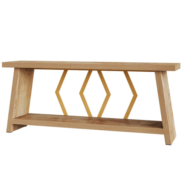 English Elm 2-tier Industrial Console Table Rustic Wood and Black Metal Frame Entryway Sofa T3971P460957