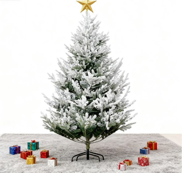 English Elm Flocked Artificial Christmas Tree 6 Ft Nordic Pine 795 Tips Auto Open Steel Base T3971P419175