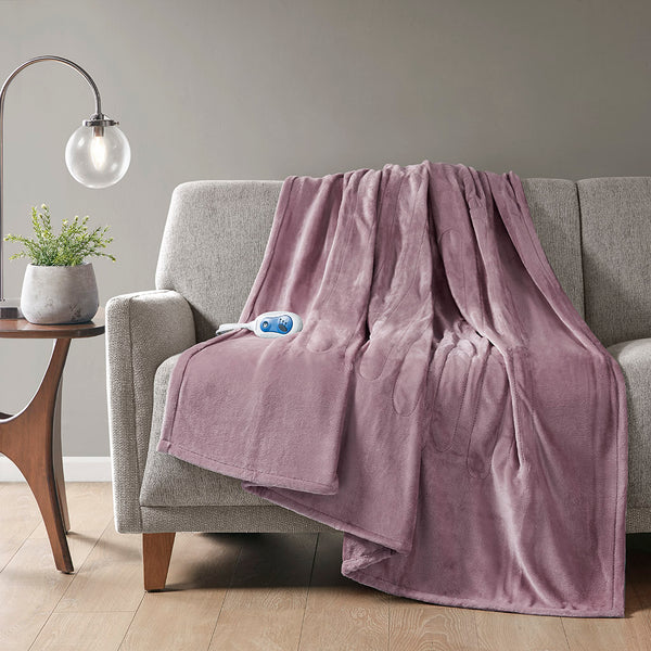 JLA Home Beautyrest - Throw Oversized Heated Plush Throw with Secure Comfort Tech, Low EMF, Machine Washable, 5-Year Warranty Lavender BR54-0665
