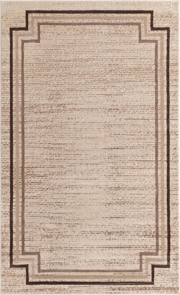 Unique Loom Oasis Fountain Machine Made Border Rug Brown, Beige/Light Brown/Ivory 5' 0" x 8' 0"