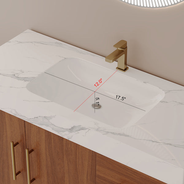 English Elm 36" Freestanding Bathroom Vanity Sintered Stone Top Integrated Basin Gold Hardware W3136S00057