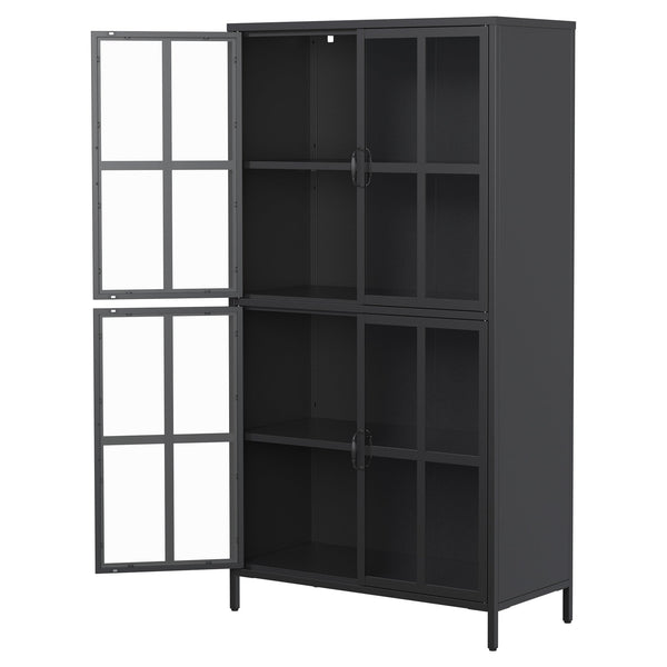 English Elm Premium Black Metal Storage Cabinet with Tempered Glass, Adjustable Shelves, Anti-Tip Safety & Silent Close T2398P263577