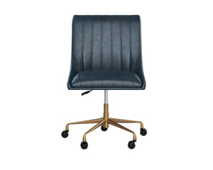 Sunpan Halden Office Chair - Urban Design with Bold Stitching and Rustic Bronze Base for Modern Workspaces Vintage Blue