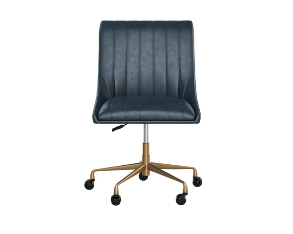 Sunpan Halden Office Chair - Urban Design with Bold Stitching and Rustic Bronze Base for Modern Workspaces Vintage Blue